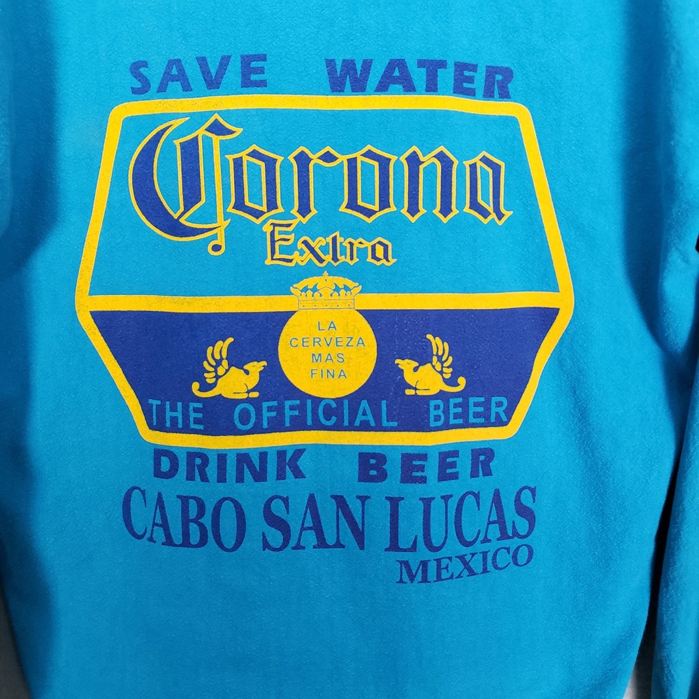 Corona Full Zip Hoodie Sweatshirt Bright Blue Cabo San Lucas Beach Promo Retro
